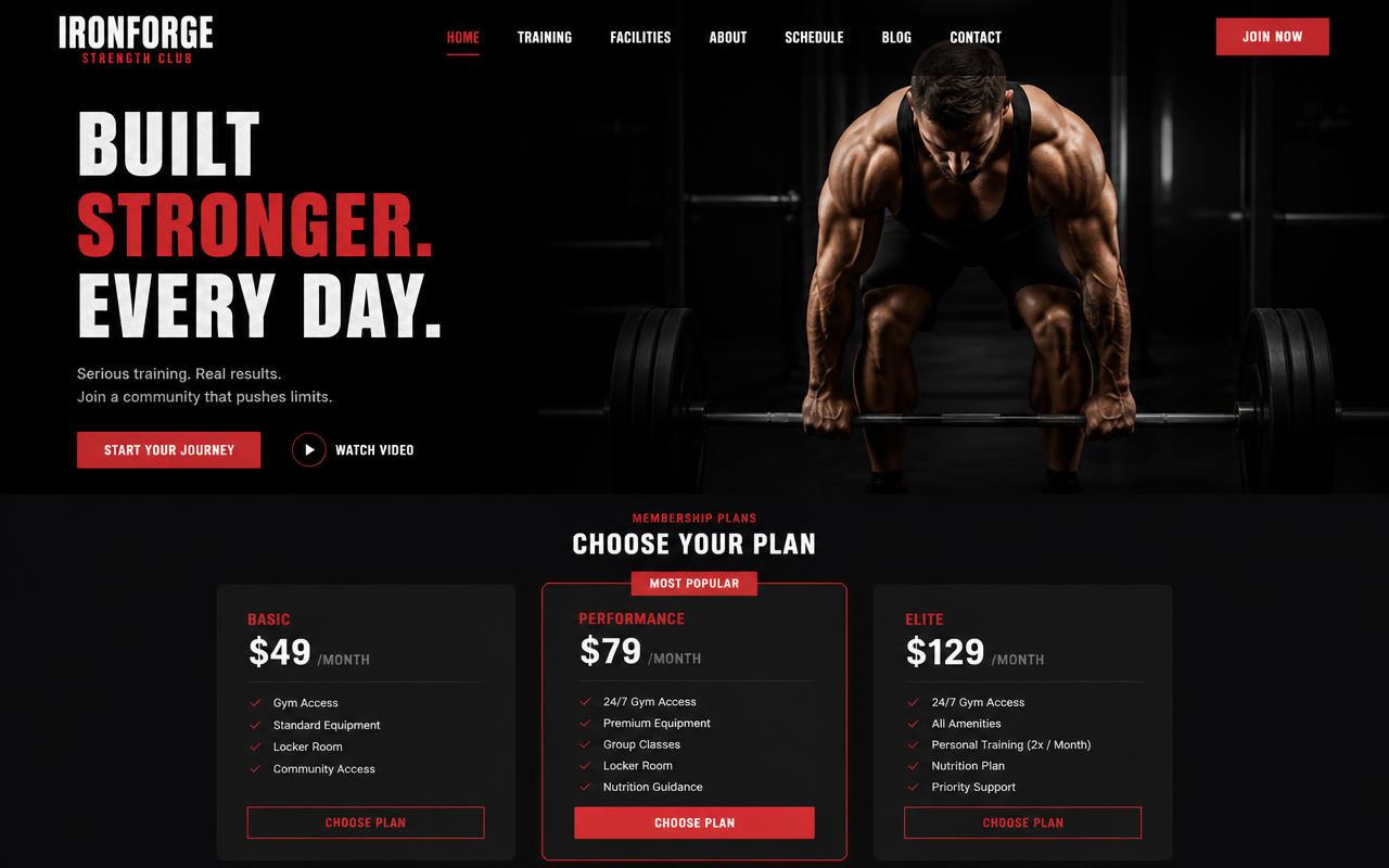Concepto de web para gimnasio