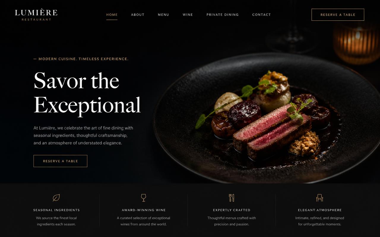 Concepto de web para restaurante
